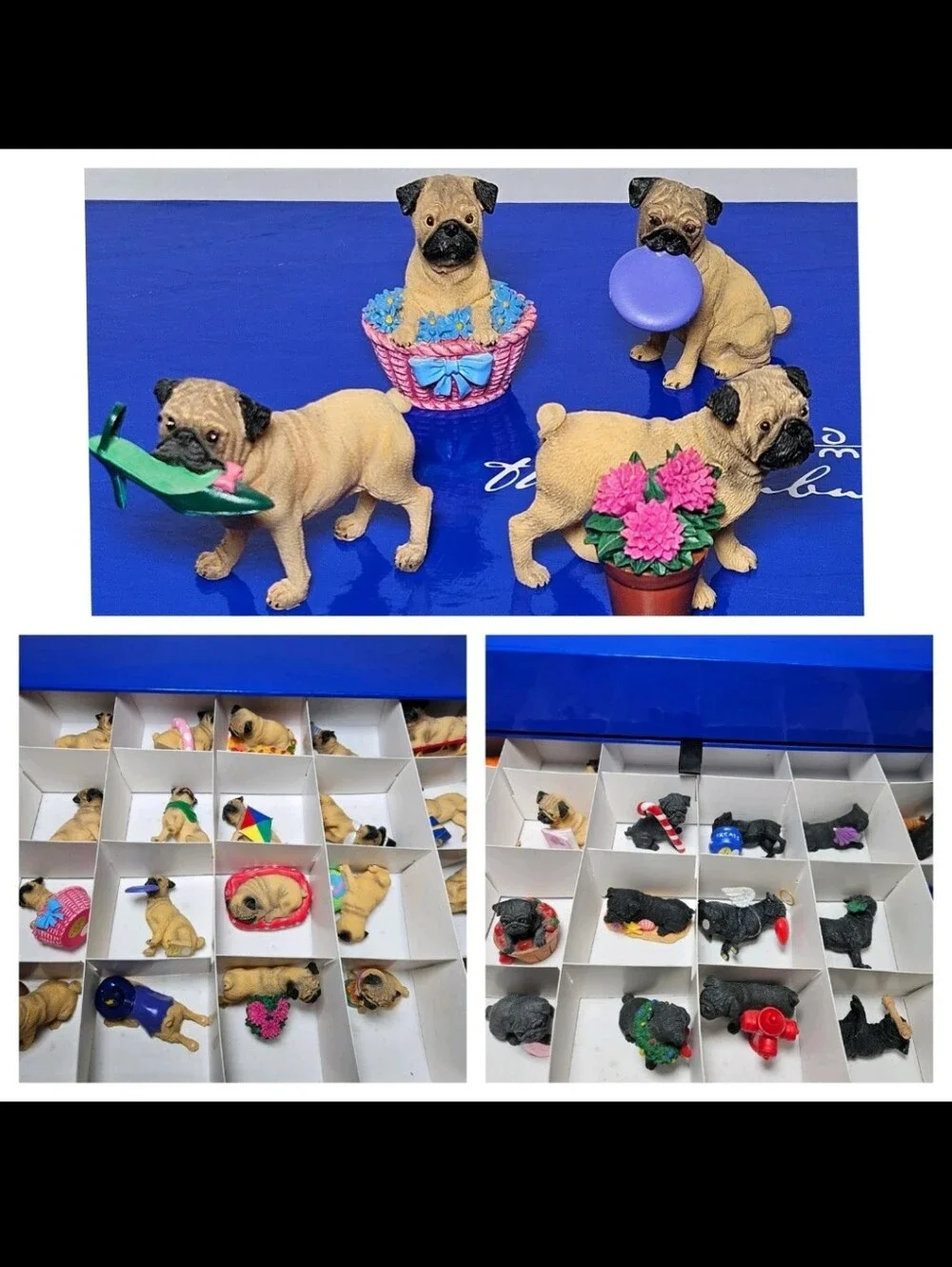 Danbury Mint Miniature Holiday PUGS Figurine Set *44 Figures* w/ Box - READ